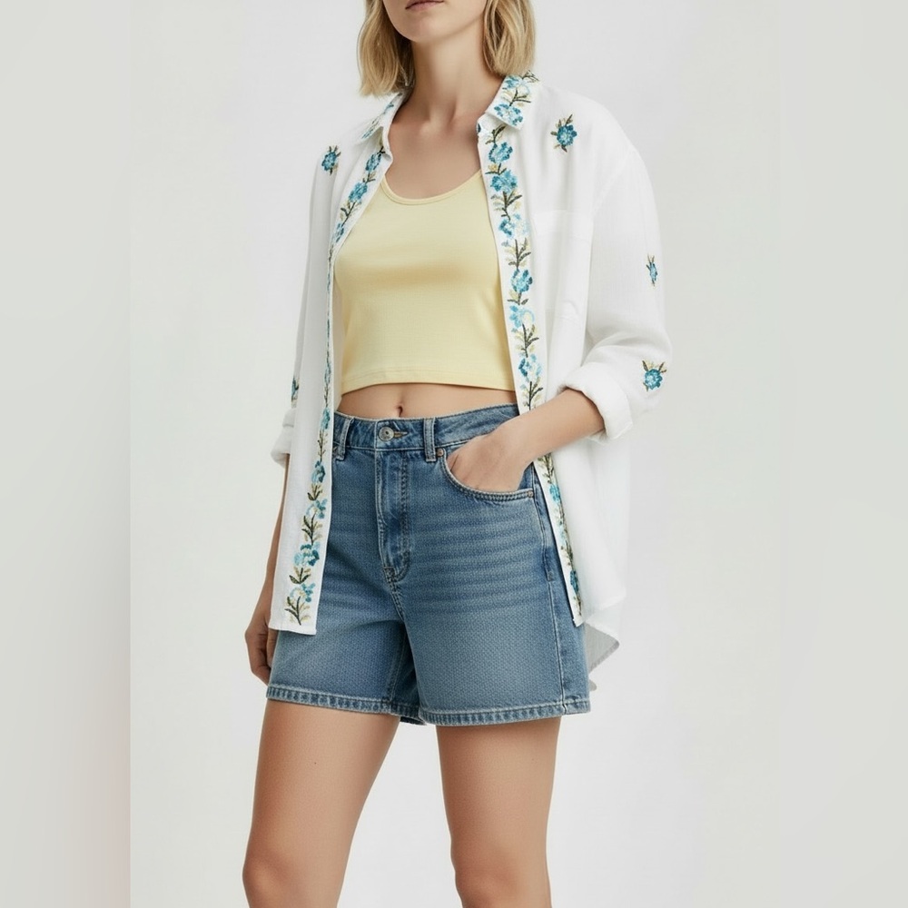 Zara Authentic Denim by TRF, Button-Up, High Rise Shorts, Size 6